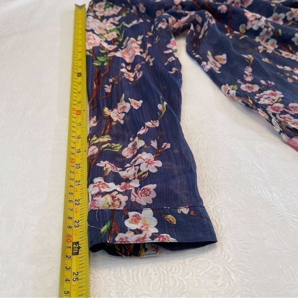 Soft Surroundings Adele Cherry Blossom Tunic Top V-Neck Long Sleeve Navy Blue - Picture 16 of 17
